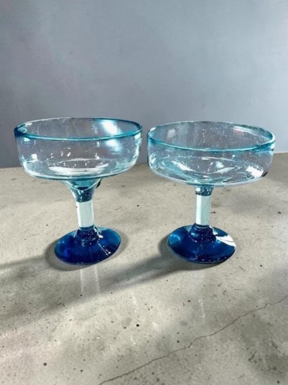 Mexican Hand Blown Glass – Set of 2 Hand Blown Margarita Glasses (16 oz)
